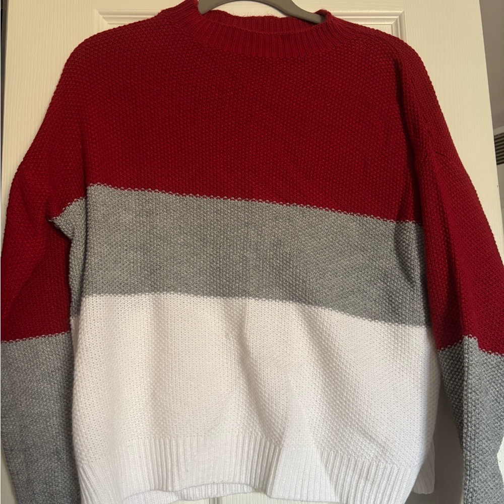 Red, Gray, and White Colorblock Sweater
